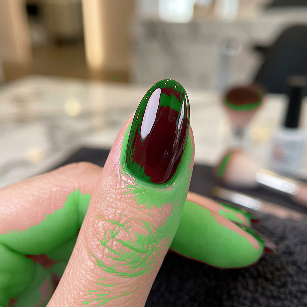 Matcha nail art close-up